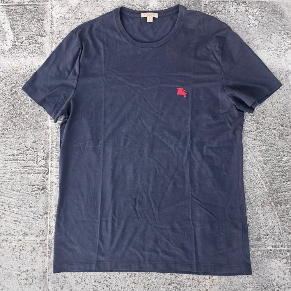 Burberry Men Tee Blue Cotton Crew Neck Short Sleeve T Shirt Size XL Authentic